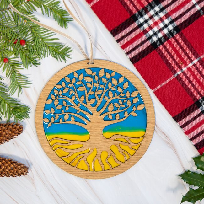 Kyloe Creations - Wooden Tree Of Life Decoration With Stained Glass Effect