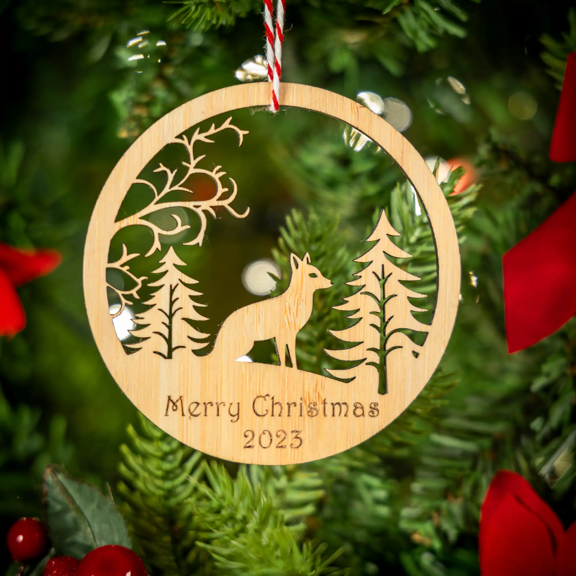 Bamboo Winter Fox Christmas Tree Decorations - Eco-friendly gifts and ornaments - Kyloe Creations