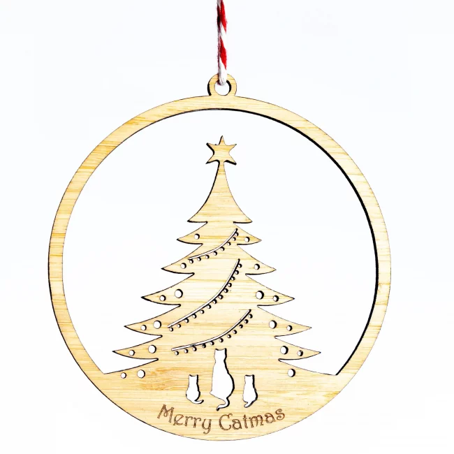 Bamboo Merry Catmas Christmas Tree Decoration - Eco-friendly gifts and ornaments - Kyloe Creations