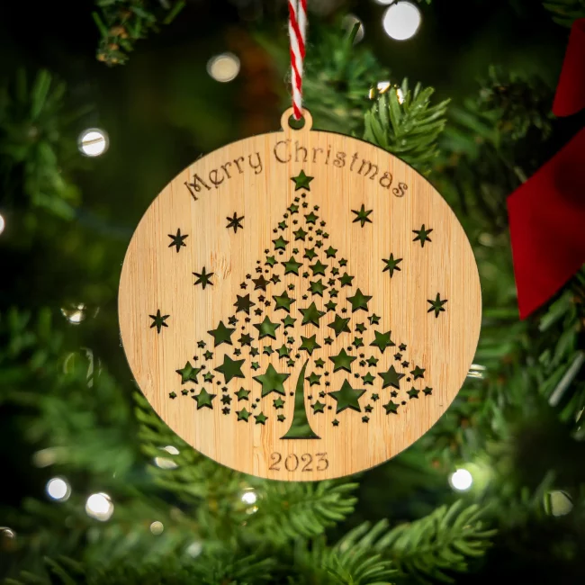 Bamboo Merry Christmas 2023 Tree Decoration - Eco-friendly gifts and ornaments - Kyloe Creations