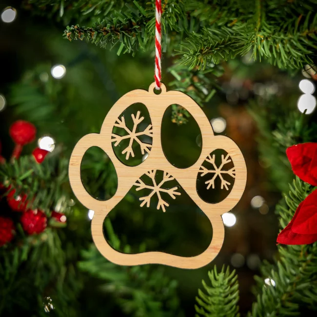 Bamboo Dog Pawprint Christmas Tree Decoration - Eco-friendly gifts and ornaments - Kyloe Creations