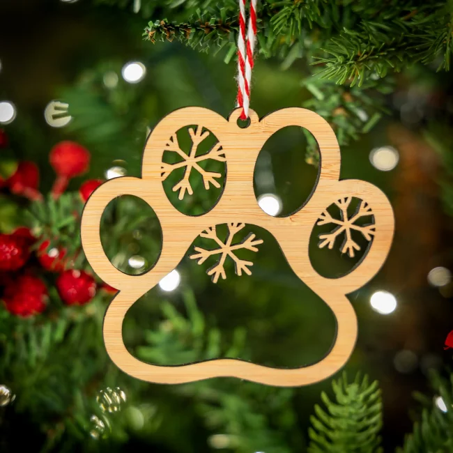 Bamboo Cat Pawprint Christmas Tree Decoration - Eco-friendly gifts and ornaments - Kyloe Creations